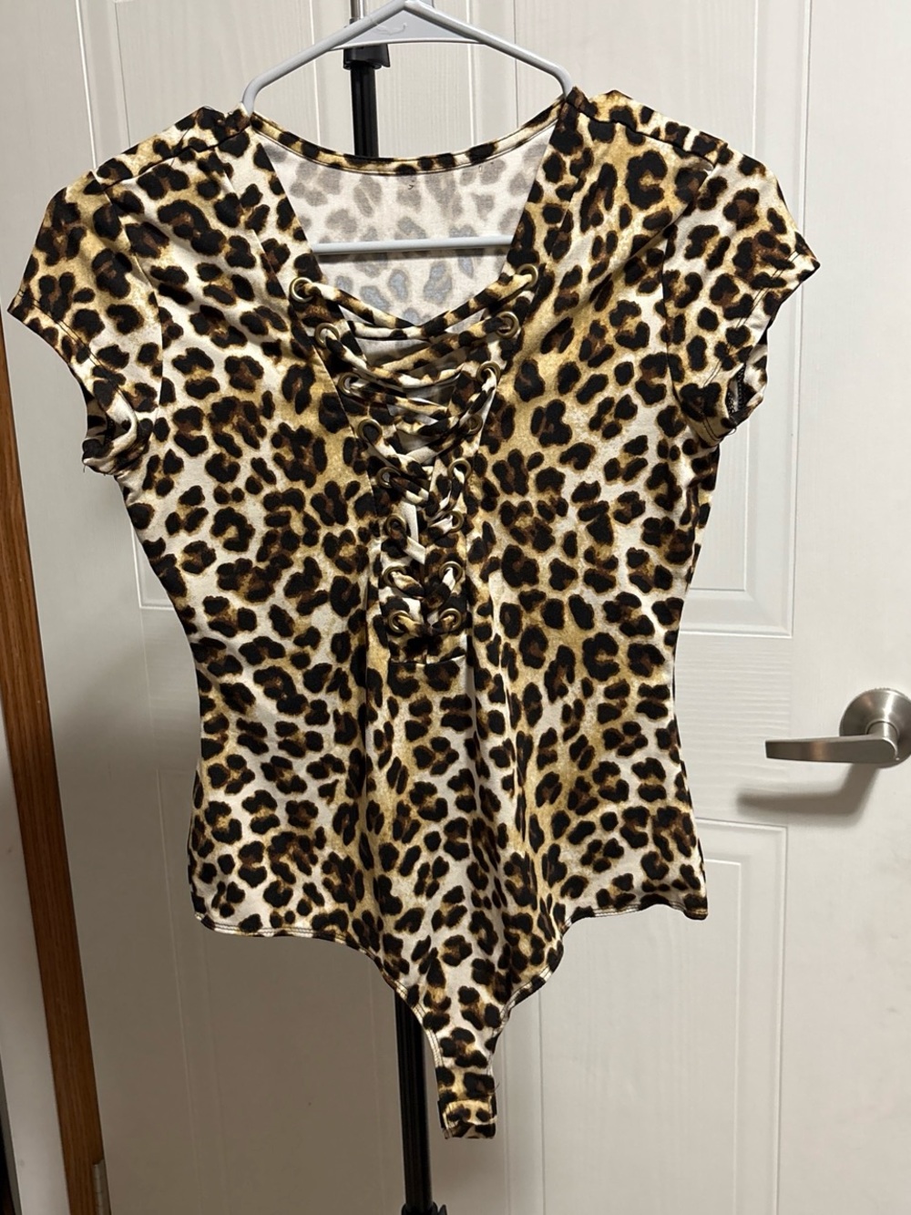 Leopard Print Lace-Up Bodysuit - Brown